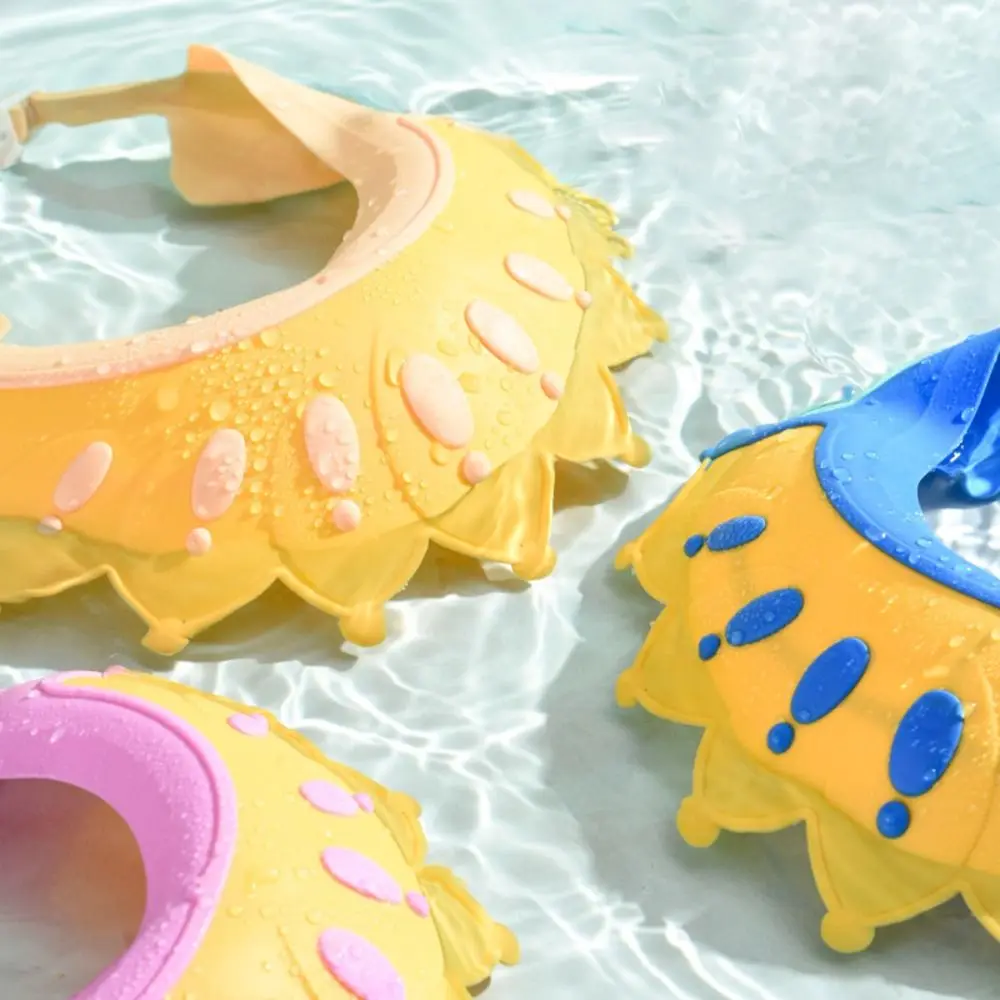 Cute Silicone Hair Wash Hat Soft Ear Protection Baby Shower Hat Adjustable Waterproof Head Cover Baby Bathing