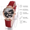 5PCS/Set Women's Watch Fashion Rhinestone Leather Band Quartz Watches Butterfly Jewelry Set（Without Box） 5