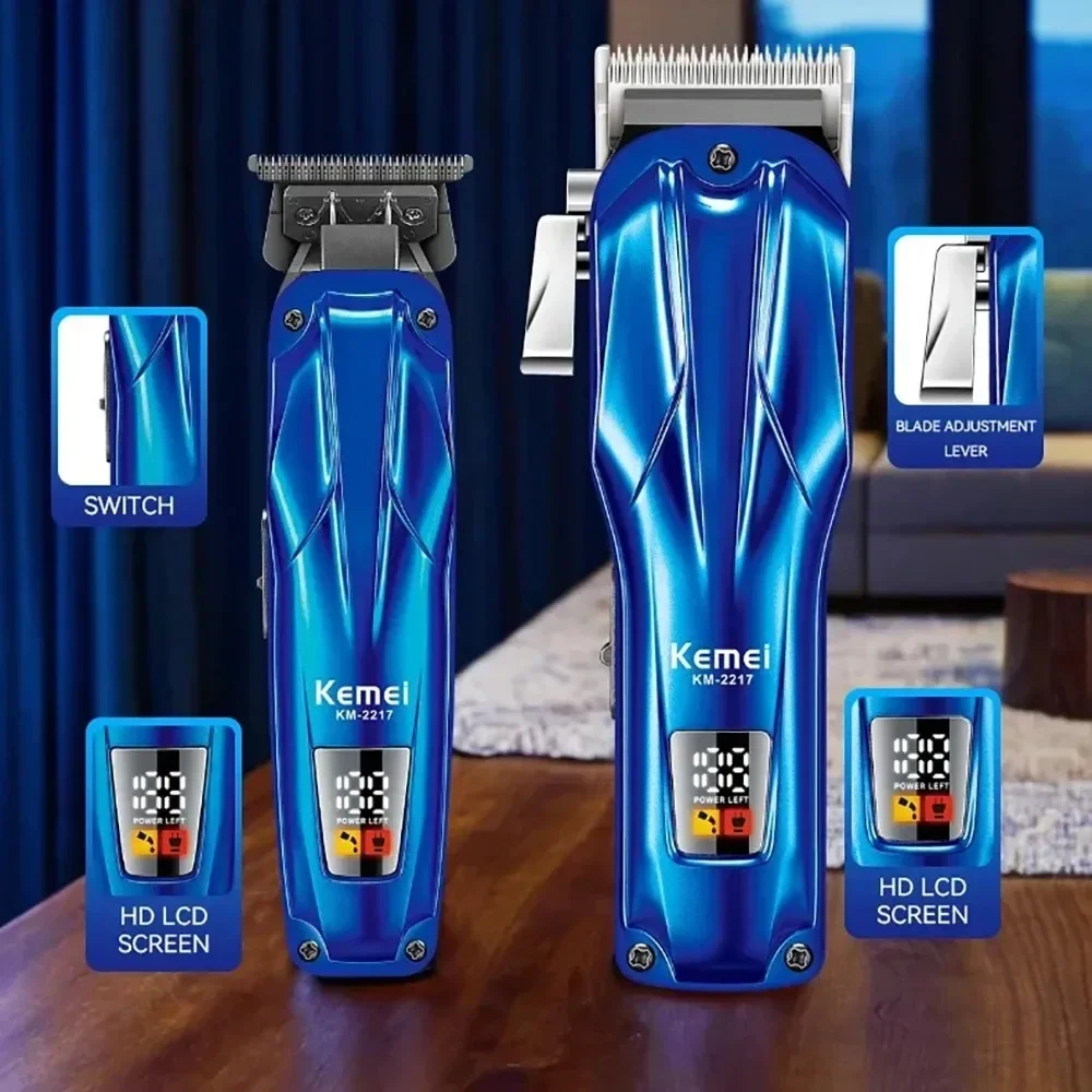 2PC Set KM-2217 Professional Electric Barbers Brushless Motor 7200RPM Carbon Steel And DLC Blade Hair Clipper Trimmer For Man 6