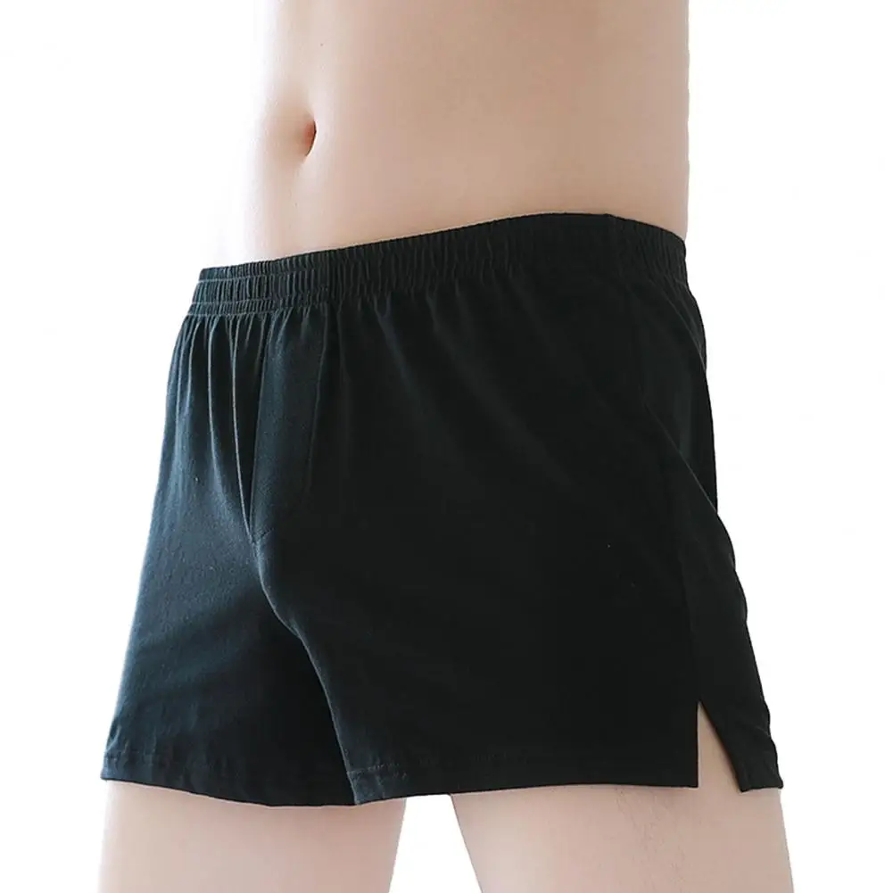 

Breathable Men Underpants Breathable Men's Solid Color Loose Fit Shorts with Elastic Waist Side Split Comfortable for Home