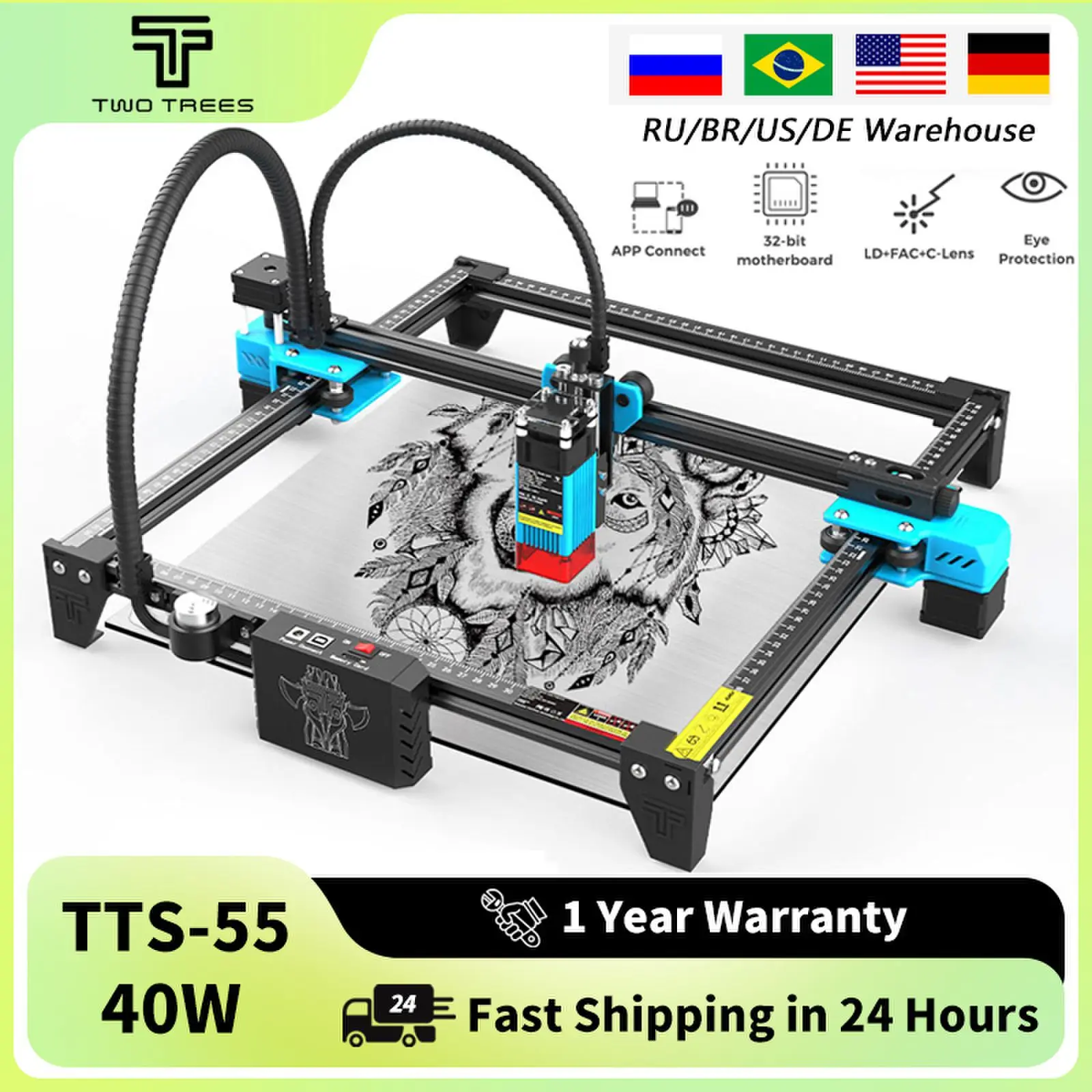 TwoTrees TTS-55 Pro Laser Engraver With Wifi Offline Control 40W Laser  Engraving Cutting Machine 445±5nm Blue Light Cnc Machine - AliExpress