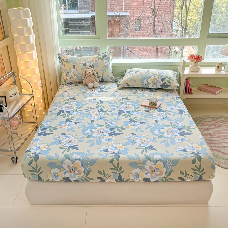 Floral Style Fitted Sheet Pure Cotton Bed Cover sabanas Adults Kids Bed Sheets Soft Bed Linen for Home (Pillowcase Need Order) 4