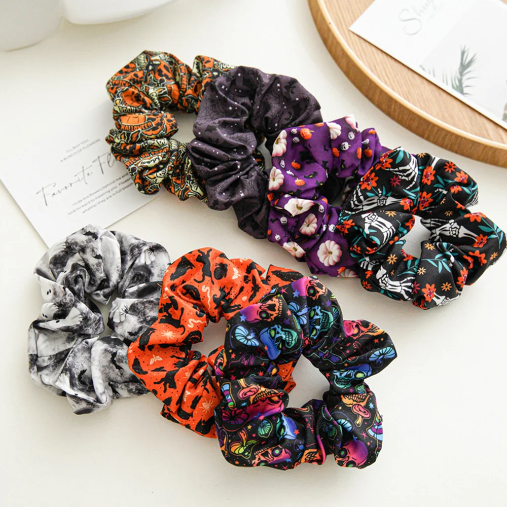 

Halloween Ghost Skull Hair Scrunchies Pumpkin Bat Pattern Elastic Hair Band DIY Ponytail Holder Head Tie Women Hair Accessories