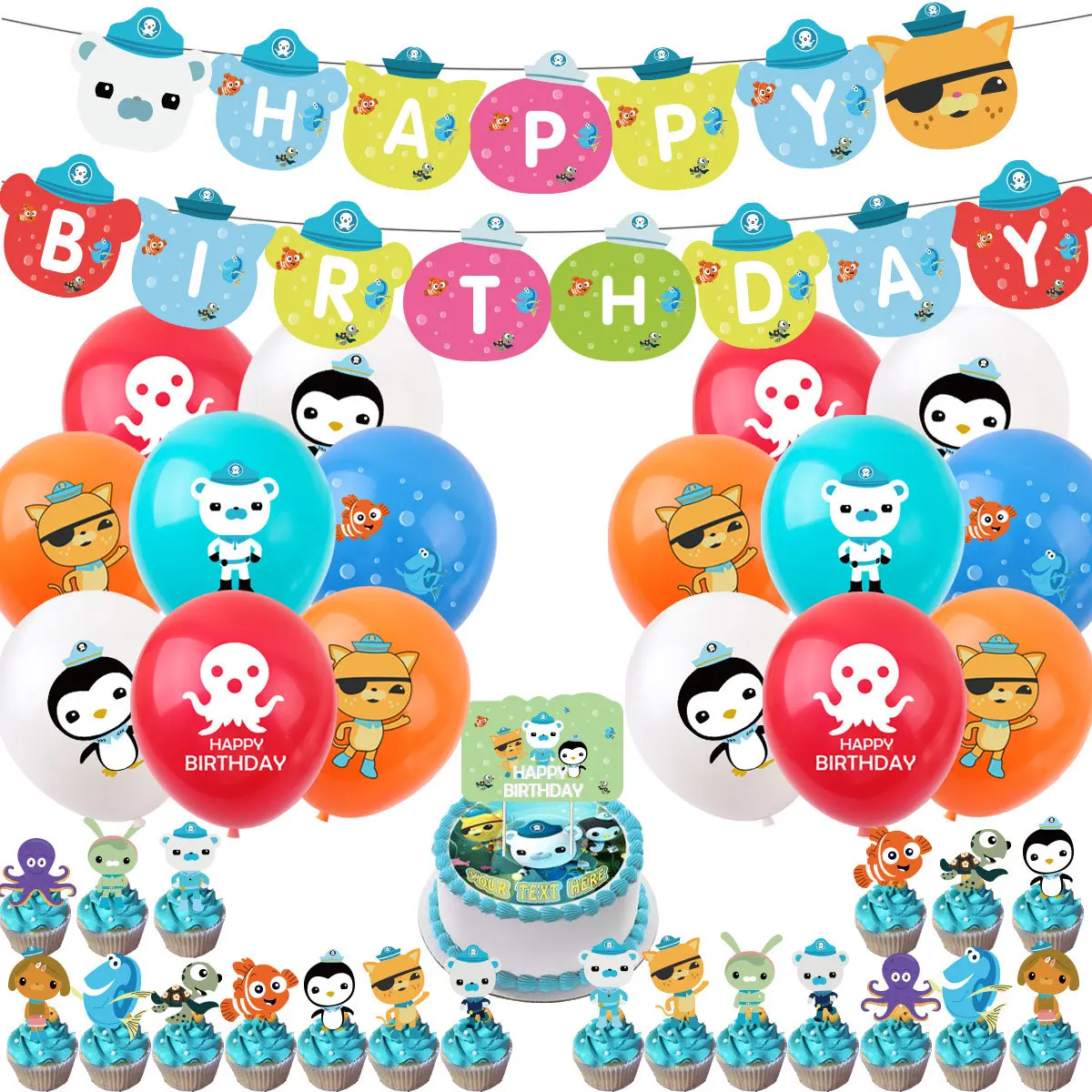 The Octonauts Balloon Banner Cake Topper Happy Birthday Decoration Baby Shower Kwazii Octopod Barnacles Peso Forniture Per Feste Per Bambini