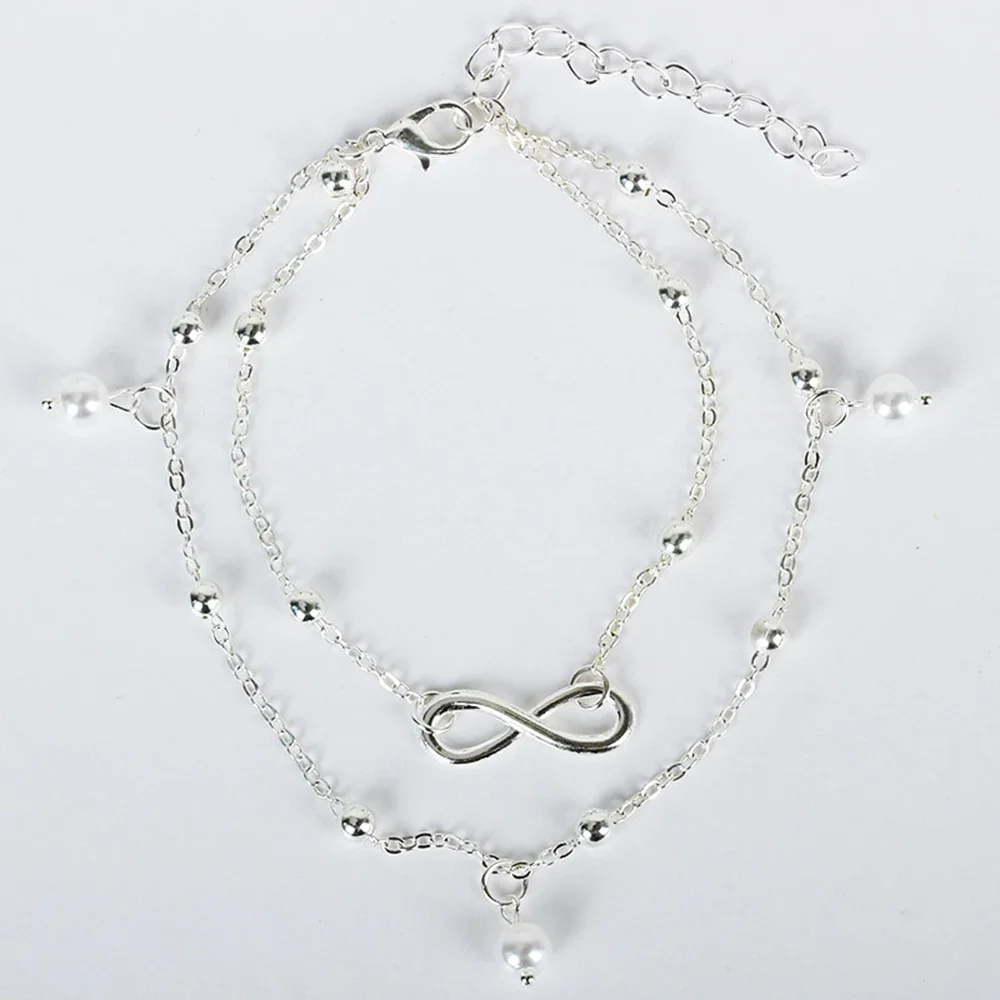 Neue Böhmen Retro Perle Herz Unendlichkeit Doppel-Deck Fußkettchen Armband Set Fuß Strand Fußkettchen Kette für Frauen Schmuck Fußkettchen – Detail 10