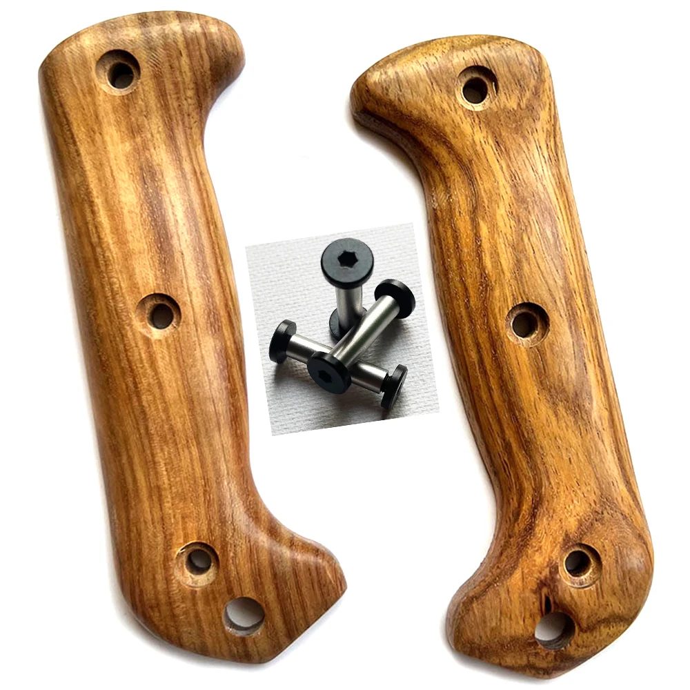 1pair Natural Solid Wood Handle Patch for KB Bk2 Knife Handle Modification Parts with Screw Knife Handle Grips DIY Accessories