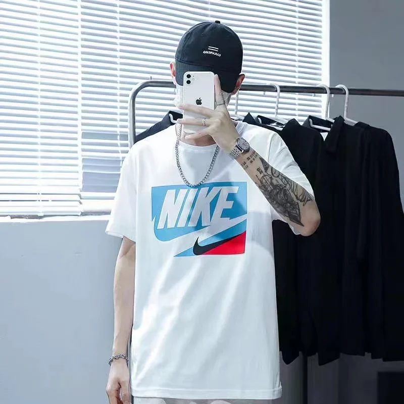 Nike White Blue Casual Versatile Spring Summer Short Sleeve Breathable Outdoor Casual Sports Men Women T-shirts M-5XL