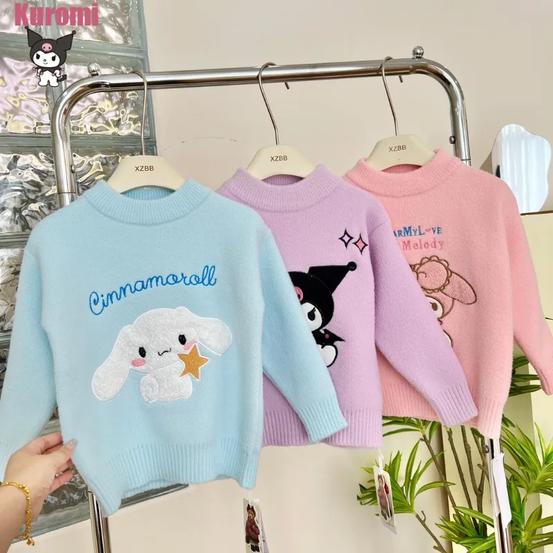 

Kawaii Sanrio My Melody Cinnamoroll Kuromi Cartoon Children's Sweater Autumn and Winter Warm Leisure New Peplum Cute Sweater