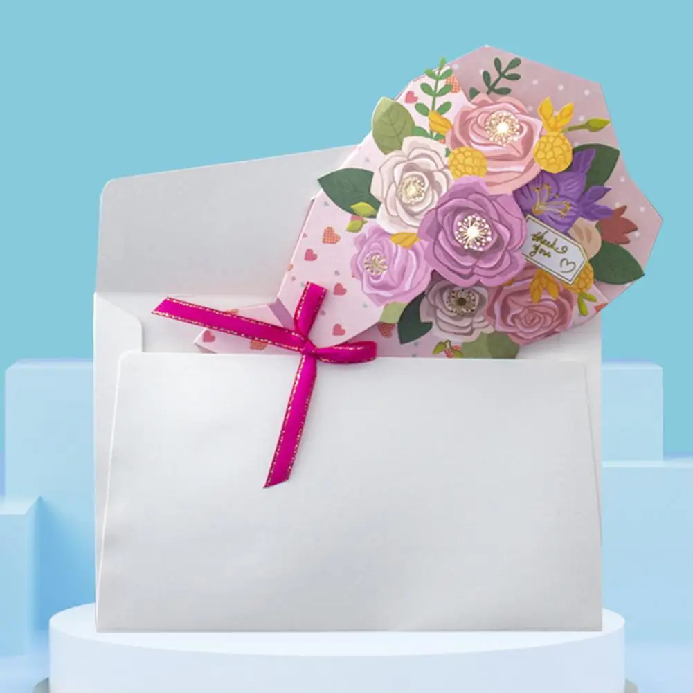 1 Set Greeting Card DIY Handwriting Paper Art 3D Folding Flower Pop Up Mother's Day Card With Envelope for Anniversary Gifts Present