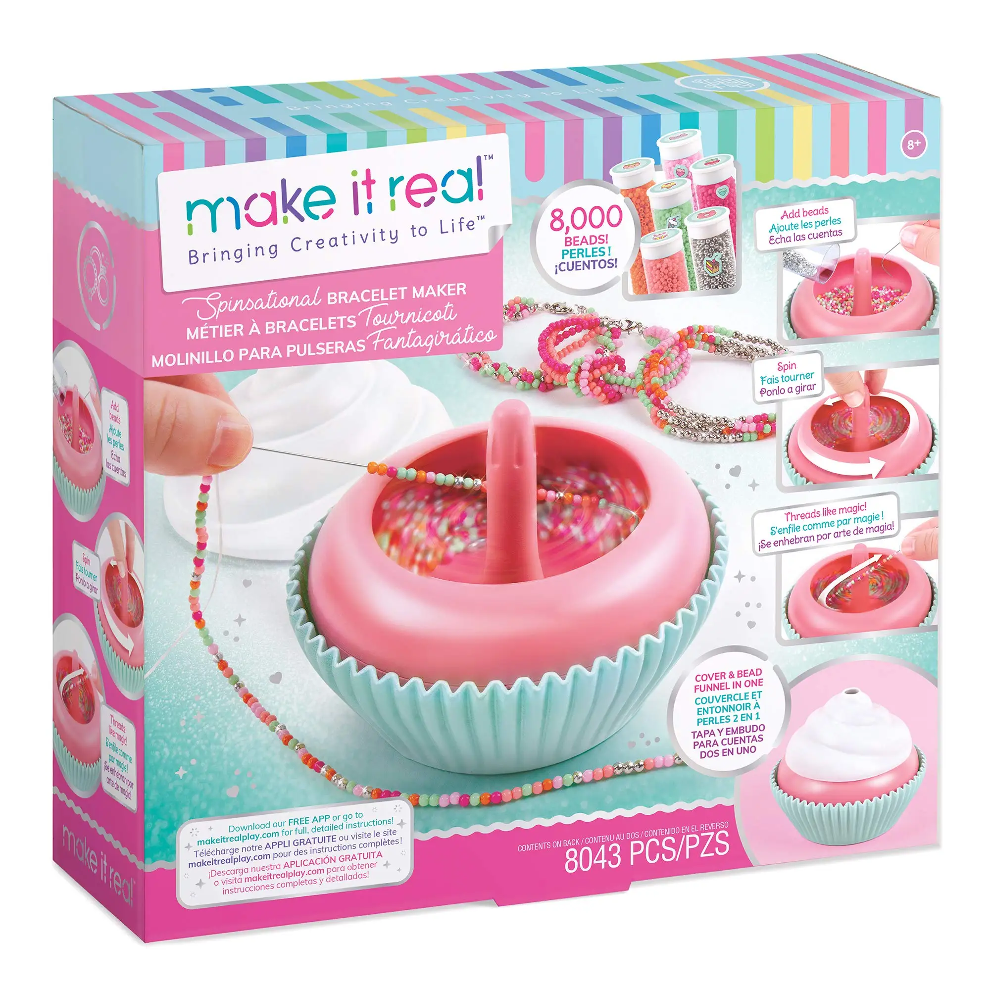 Make It Real Spinsational Bracelet Maker Sweet Swirls Ejercite las habilidades prácticas de su hijo Haga una variedad de pulseras y baratijas