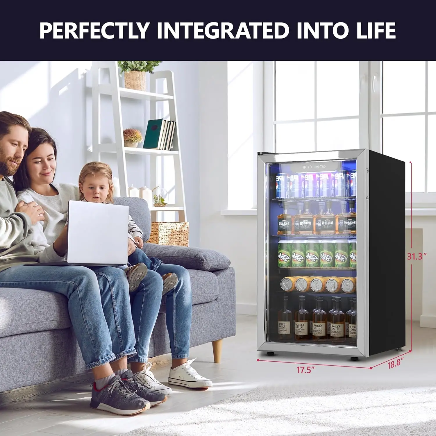 Refrigerator Cooler - 126 Can Mini Fridge with Glass Door for Soda Beer or Wine, Beverage Cooler for Home, Office 6