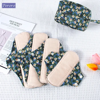 Reusable Sanitary  Napkins Washable Cotton Panty Liners Soft Cloth Menstrual Pads  4pcs Pads with 1pc Mini Wet Bag 1