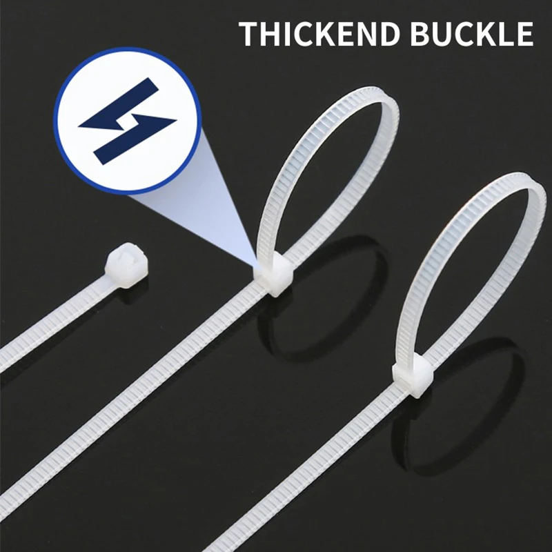 Description Picture 4 of item500/100Pcs Plastic Nylon Cable Ties Self-locking Cord Ties Straps Adjustable Cables Fastening Loop Home Office Wire Zip Ties