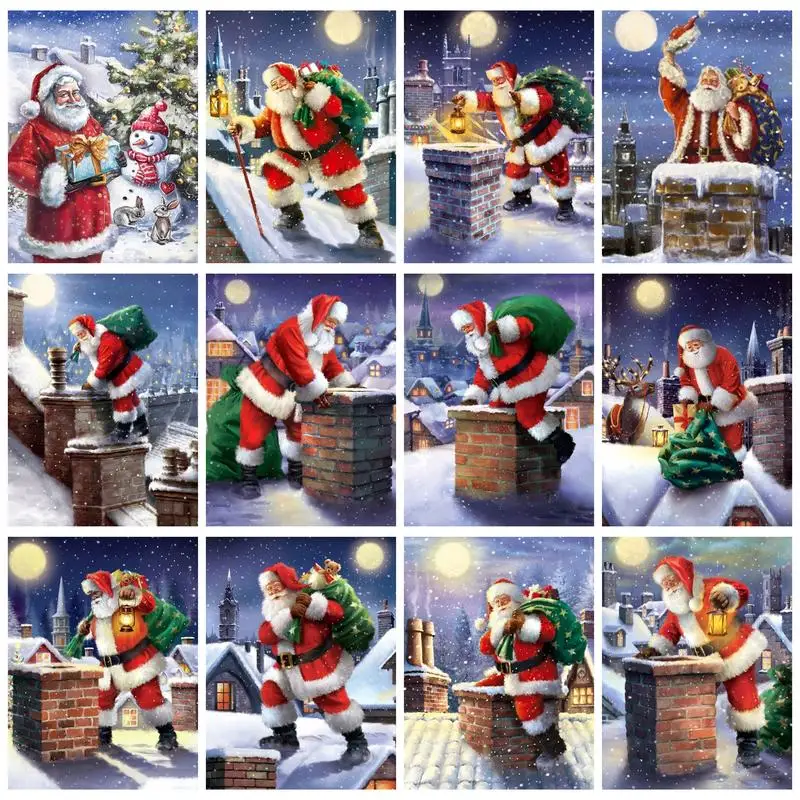 

PhotoCustom Painting By Number Santa Claus With Frame Kits Picture Numbers Winter Handpainted Art Diy Home Decor