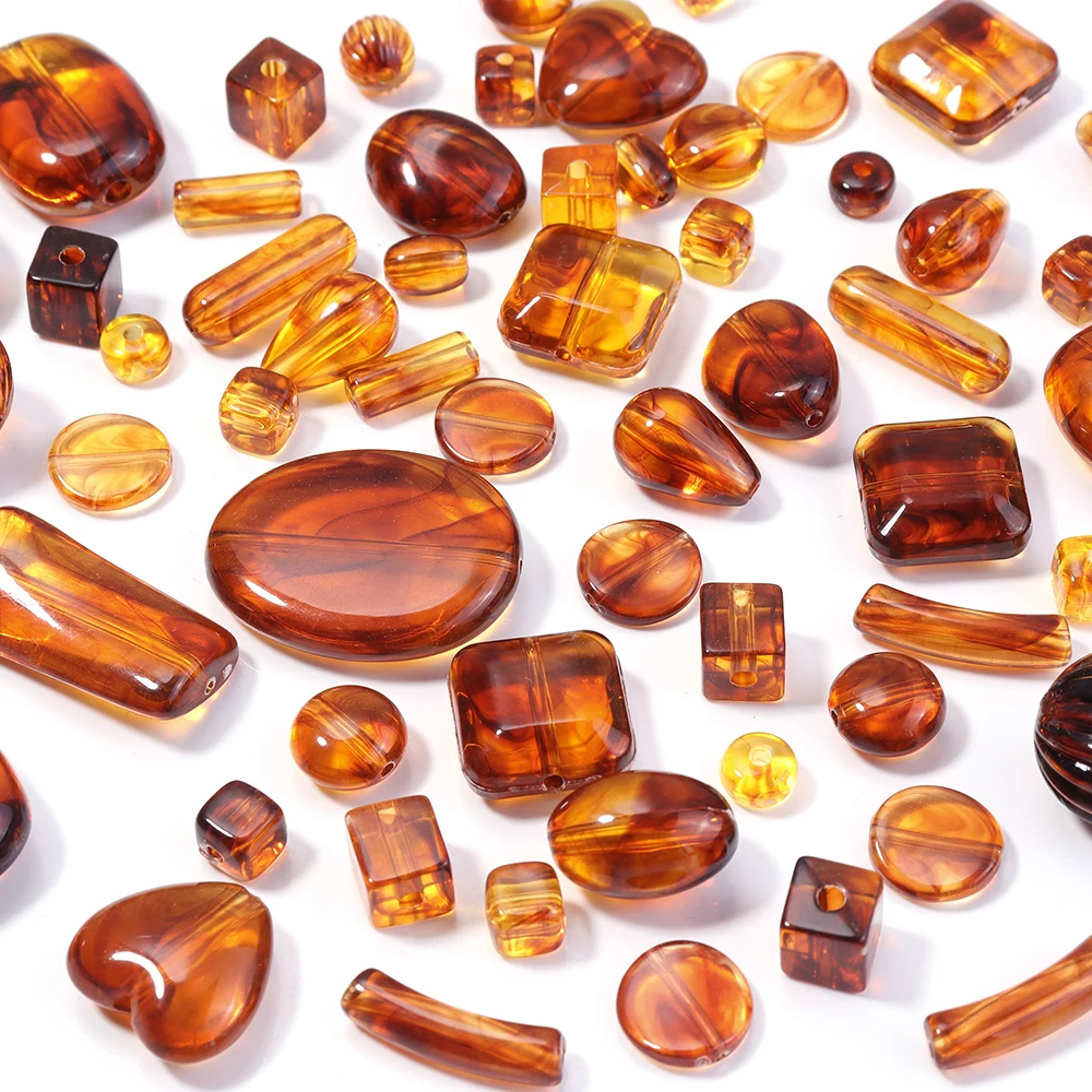 10-100개 아크릴 모조 호박석 비즈 루즈 스페이서 비즈 장 DIY 수제 공예 선물 액세서리