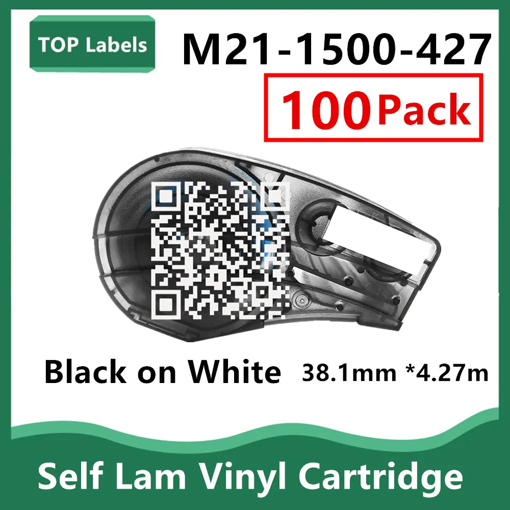 

100PK Vinyl Cartridge M21 1500 427 Black on White 38.1mm Use Handheld Label Printer Control ,Electrical Panels,Datacom Labeling