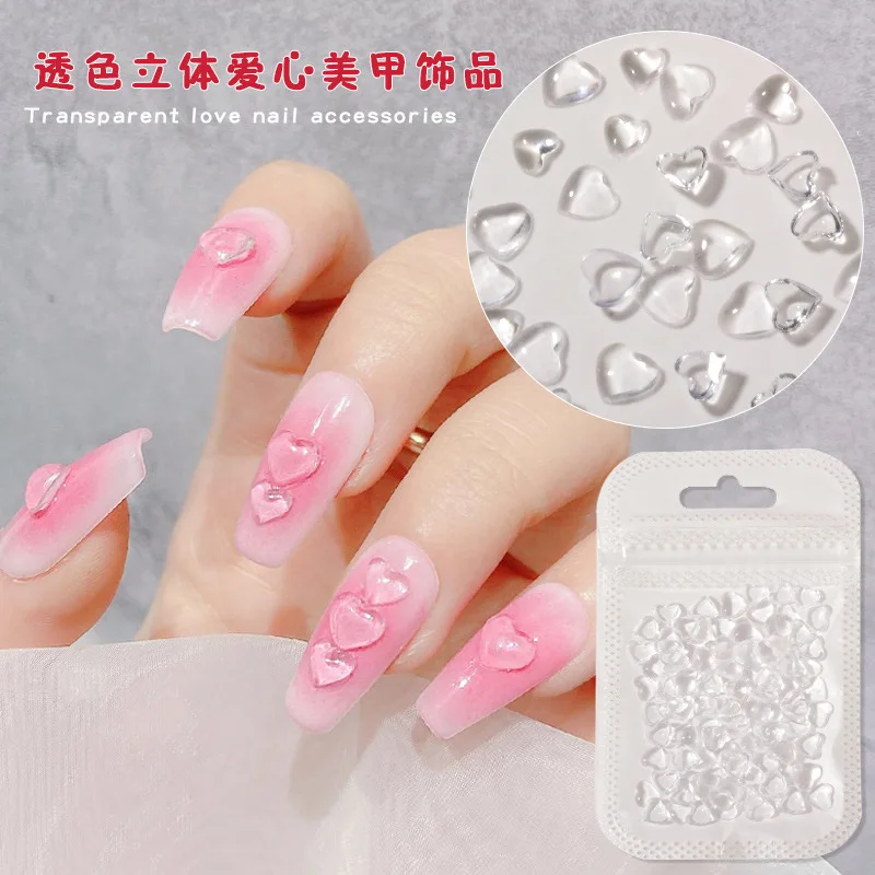 

100PCS Transparent Heart Crystal Rhinestones For Nails 4/6/8mm Jelly Resin Heart Nail Art Stone Decoration Crafts Accessories ZC