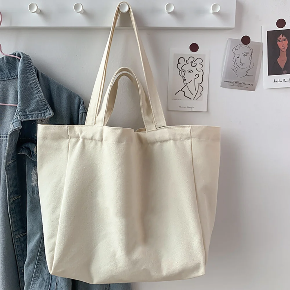 Women Canvas Shoulder Bag 26 Letter Name Print Ladies Casual Handbag Tote Bag Reusable Large Capacity Shopping Beach Bag
