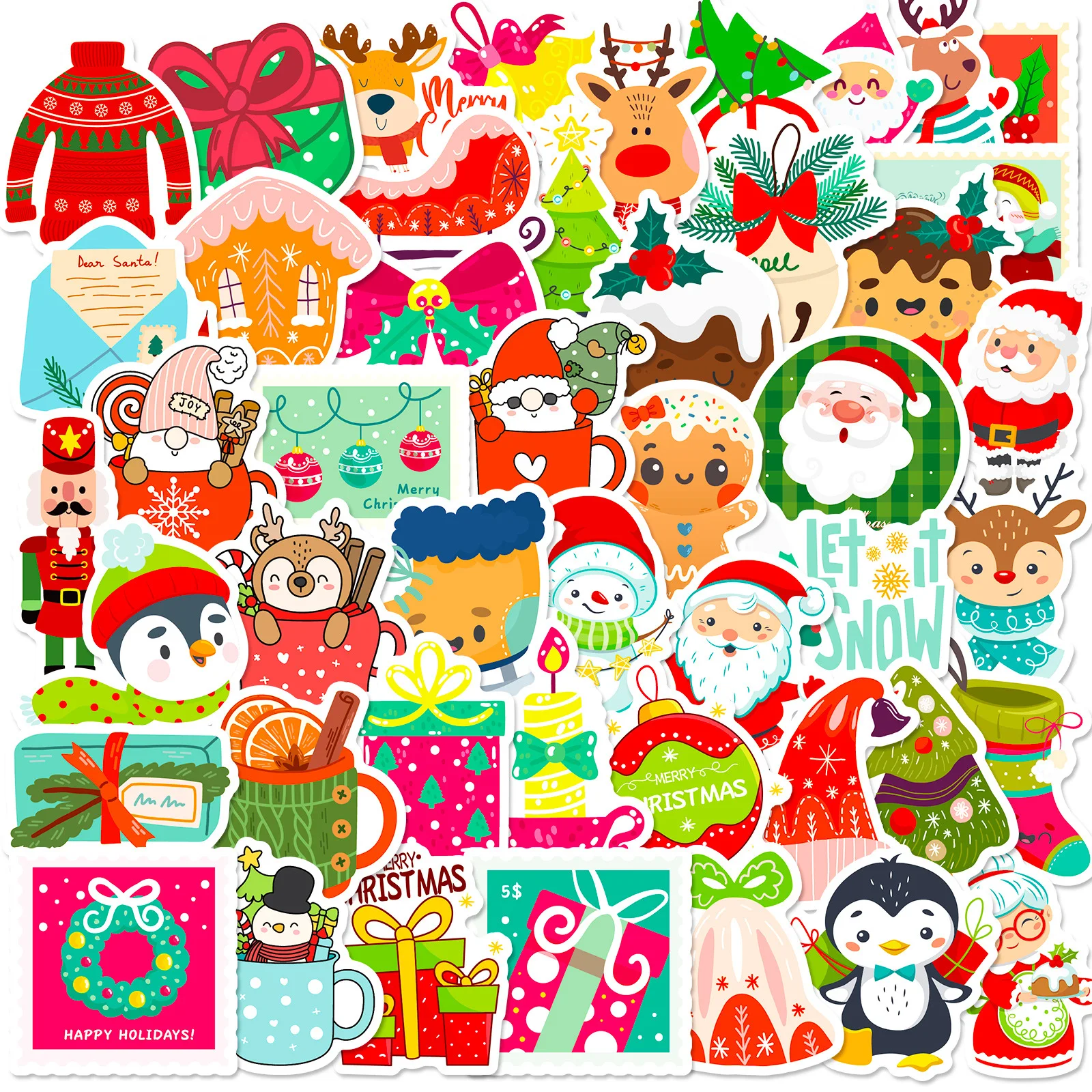 

10/30/50Pcs Cute Christmas Gift Waterproof Decorative Stickers Kids Toy Luggage Cup Laptop Phone Skateboard Scrapbook Aesthetic