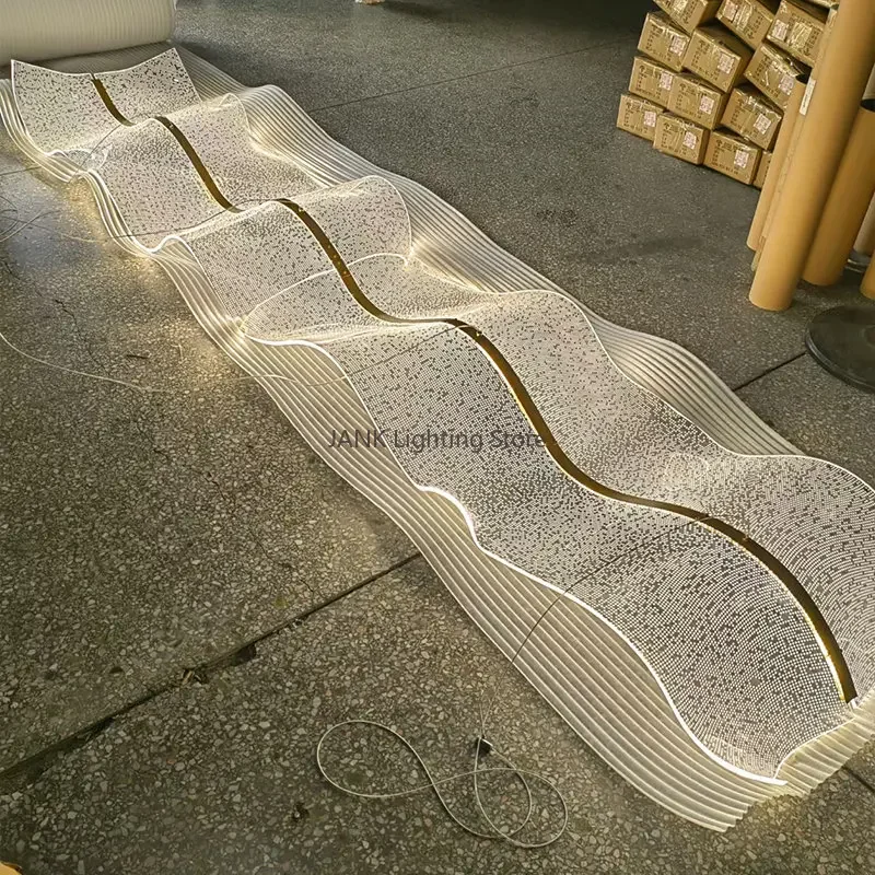 Modern Simple Luxury Designer Wave Led Pendant Lamp Creative Art Acrylic Restaurant Kitchen Chandelier Home Decoration Lighting
