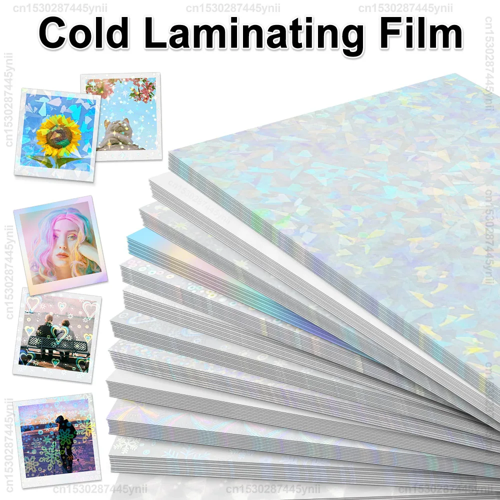 Lamination Film 10 Sheets Cold Laminating Film Self-adhesive A4 Broken Glass Hologram Star Dots Paper Film DIY Waterproof Photo Laminating