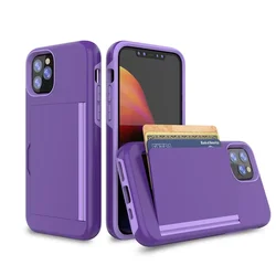 Candy Color Armor Card Slot Phone Case Cover for iPhone 13 Mini (Purple)