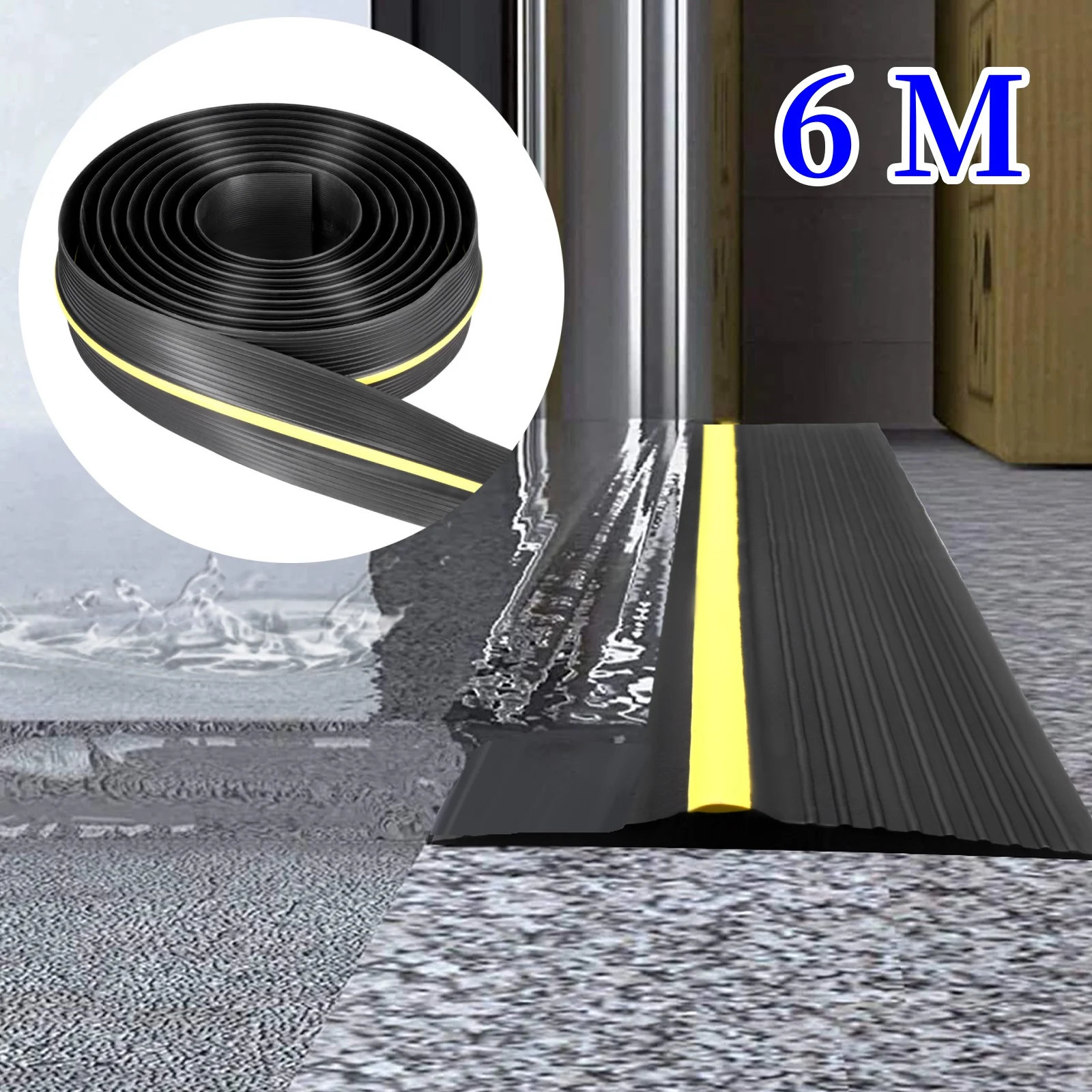 6M Garage Door Threshold Seal Waterproof Seal Strip Floor Buffer Sealing Strips Rubber DIY Seal Replacement For Garage Doors