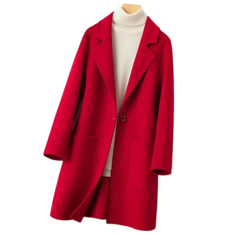 Autumn Winter 2022 New Cashmere Double Faced Cloth Overcoat Female Medium Long Term Simplicity Versatile Single Button Pocket Wo
