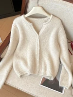Women Beige Cardigan Cozy Sweater Harajuku Vintage Korean Y2k Long Sleeves V-Neck Cashmere Sweaters Jumper 2000s Clothes Autumn - Image 2