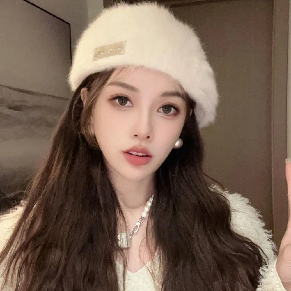 

Теплая плюшевая зимняя мягкая шляпа художника, элегантная однотонная фетровая шляпа для девочек