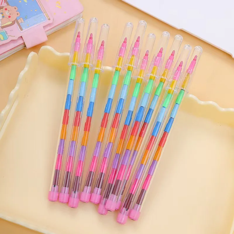 12/24Pcs Set Stackable Colorful Painting Graffiti Crayons Kids Party Supplies Birthday Gifts Kindergarten School Teacher Prizes - 6