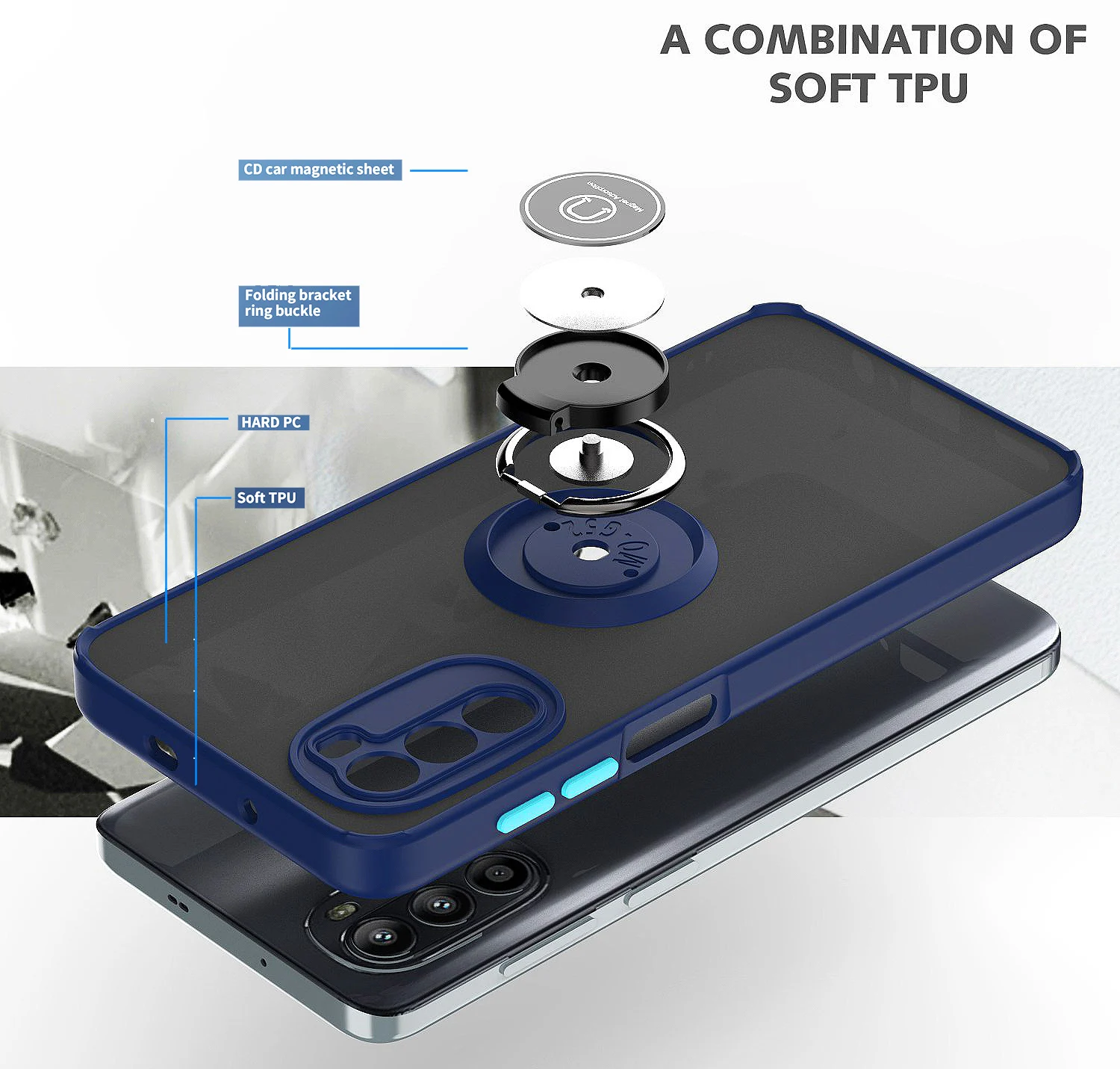 Elegant Ring Holder Shockproof Silicone Phone Case - Fashion Design, Durable Protection