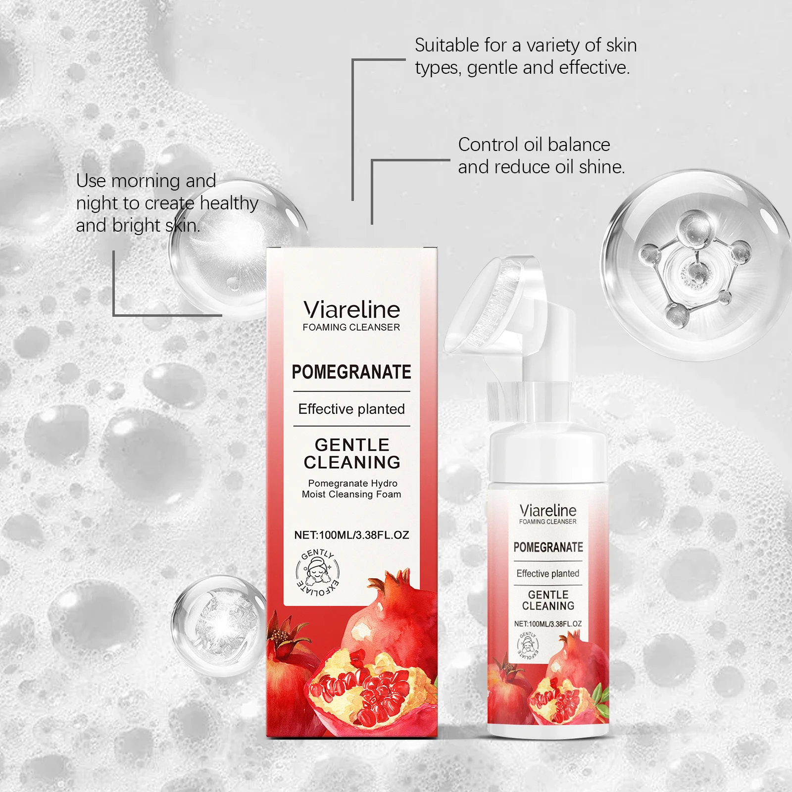 Pomegranate Foaming Facial Cleanser - Gentle Facial Cleanser with Refreshing, Rich Foam for Moisturization