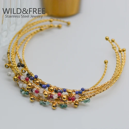 WILD & FREE Boho-여성을 위한 빈티지 컬러풀 비즈 팔찌, 골드 컬러 얇은 팔찌 참 유행 주얼리 3