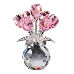 Elegant Crystal Gemstone Rose Bouquet Ornament - Vibrant Decorative Gift (Pink)