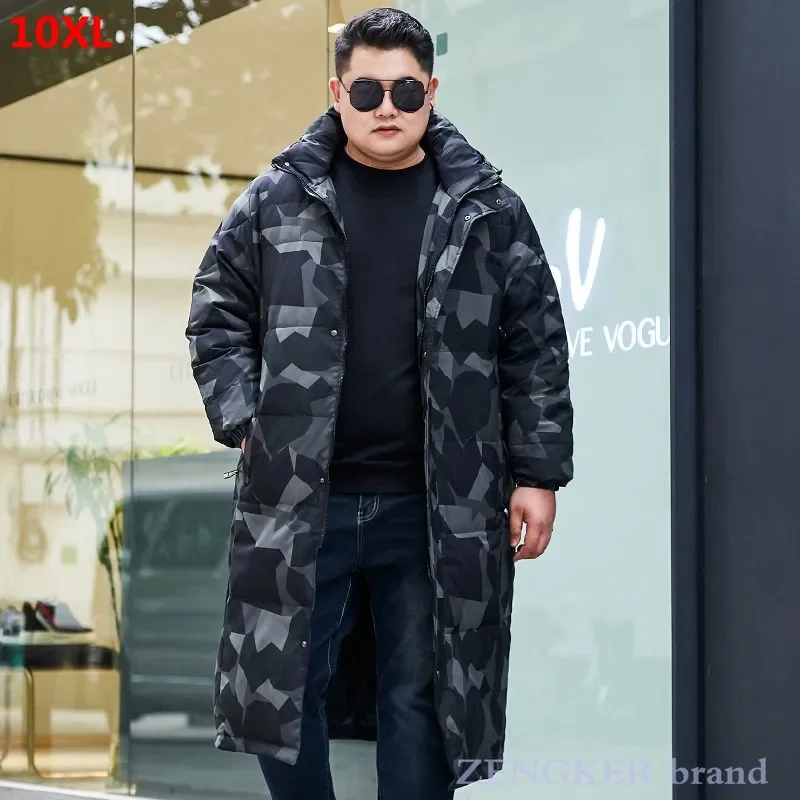 겨울 남성 플러스 사이즈 긴 위장 방한 확장 무릎 다운 재킷 퍼퍼 코트 10xl 다운 코트 남성 재킷 9XL 8XL