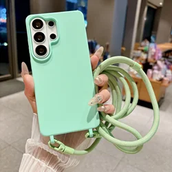 Adjustable Cord Lanyard Strap with Matte Case Cover - Galaxy A37 (Mint green)