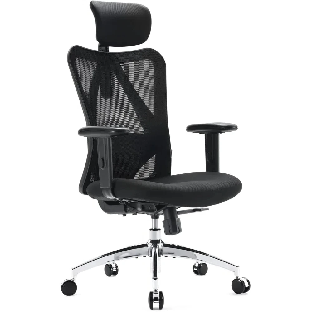 

Ergonomic Office Chair, Adjustable Headrest with 2D Armrest Lumbar Support and PU Wheels Swivel Tilt Function Black