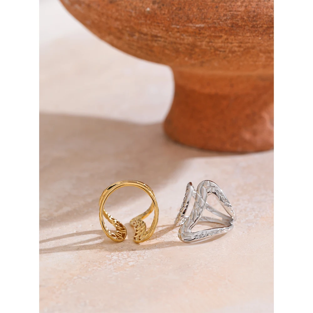 Yhpup Adjustable Hollow Ring 18K PVD Plated