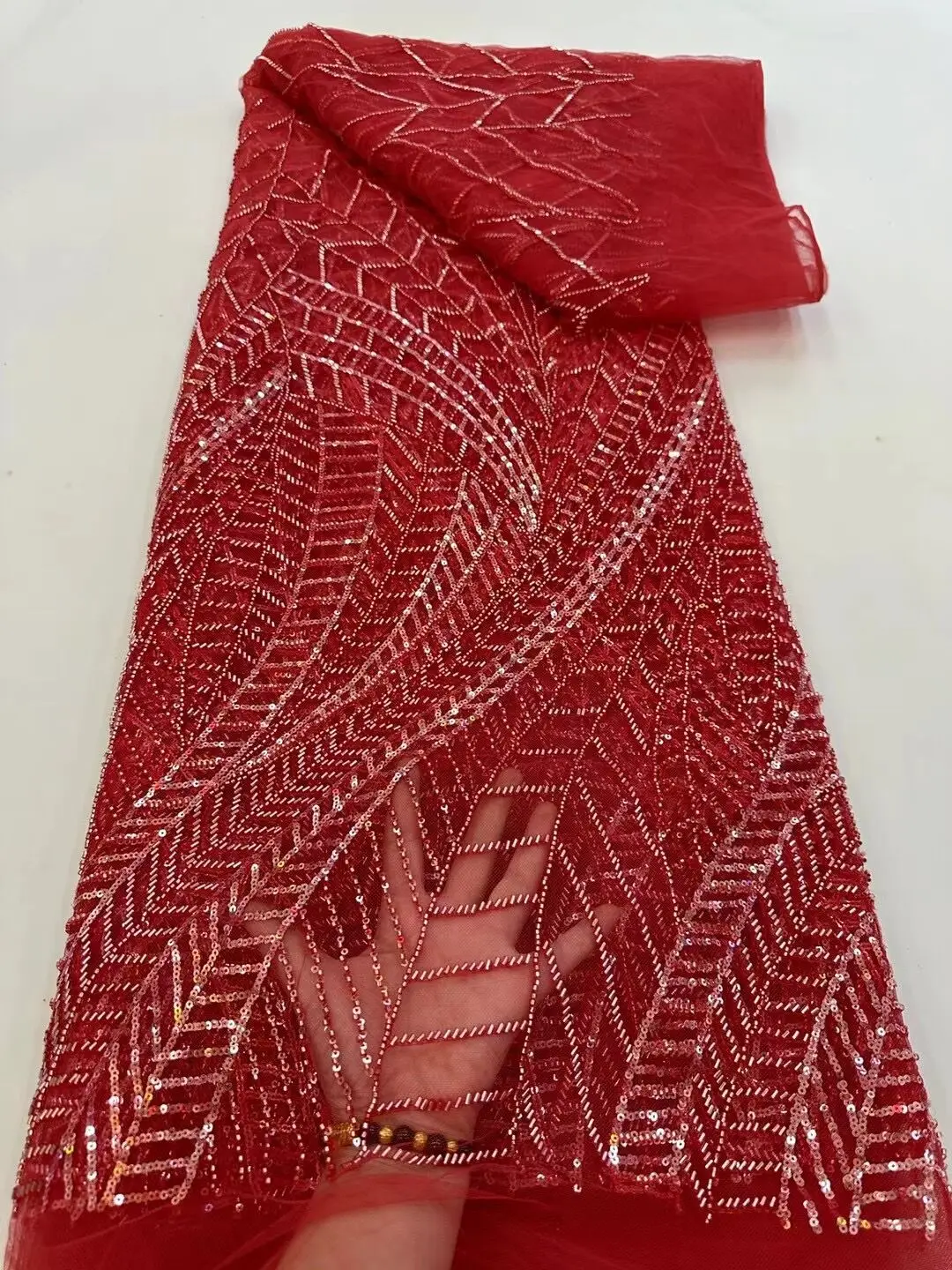 

Beautiful Beads Embroidered fabric L-13069612 With Seuqins Embroidery French mesh tulle lace African fabric For Evening dresses