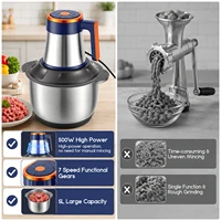 Hachoir Électrique Multi-Vitesses Grande Capacité avec Bol en Acier Inoxydable, Hachoir Alimentaire 5 Lames, Processeur pour Viande, Légumes, Ail, Oignon, Cuisine Domestique 8