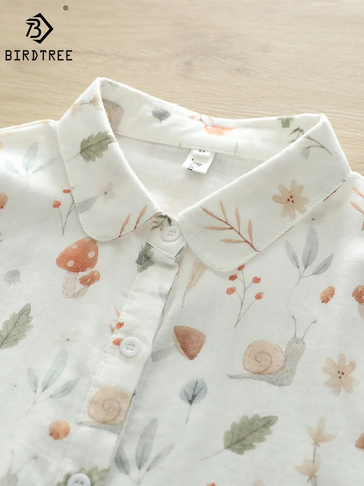 New Autumn Cotton Shirt For Women Cute Print Office Lady Tops Girl Long Sleeve Loose Casual Sweet Blouses 2024 Spring T419102QM