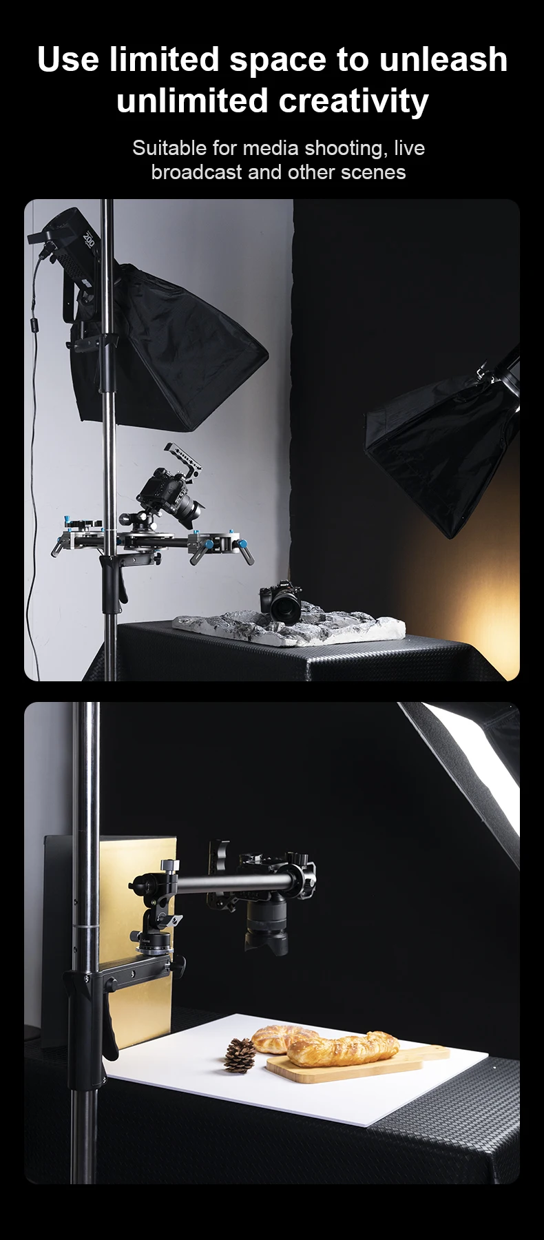 2.4M Roller Column Tripod Adjustable Stand Gun Grip With Sliding Arm Wheel For P