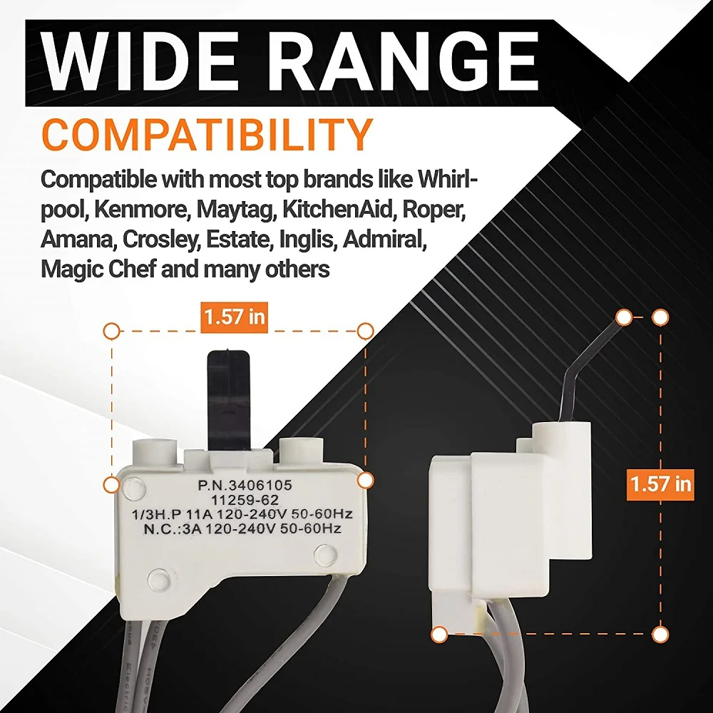 Dryer door switch 3406105 dryer door switch for Kenmore Whirlpool KitchenAid 3405104 3405105 3406104 WP3406105 AP6008560 PS11741700