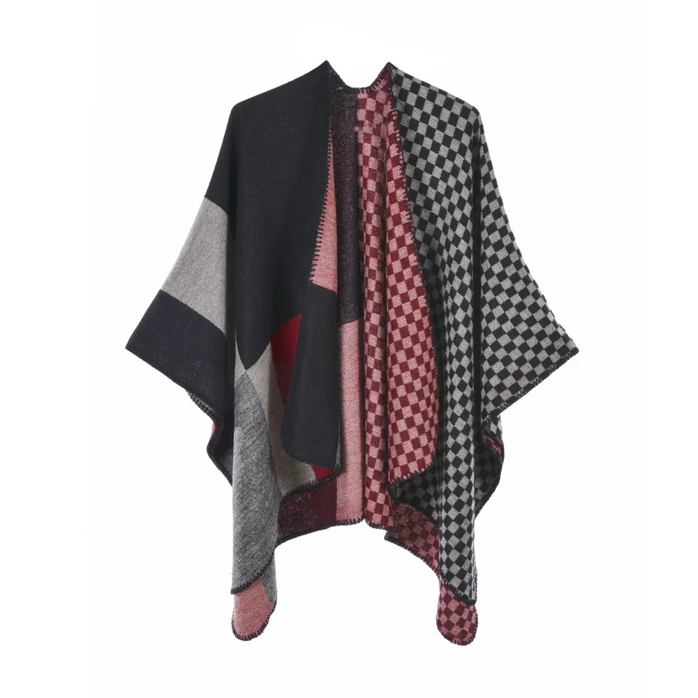 Shawl Autumn Winter New Warm Scarf Shawl European American Fashion Split Cashmere Cloak Multi-purpose Shawl Ponchos P1 merino wool women s soft four season patchwork button shawl jacket cape scarf multi purpose loose fitting fashion warm cardigan