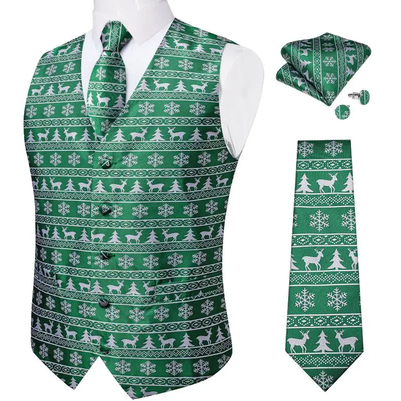 DiBanGu Christmas Suit Vest For Men Fun Snowflake Waistcoat Bow Tie Pocket Sq