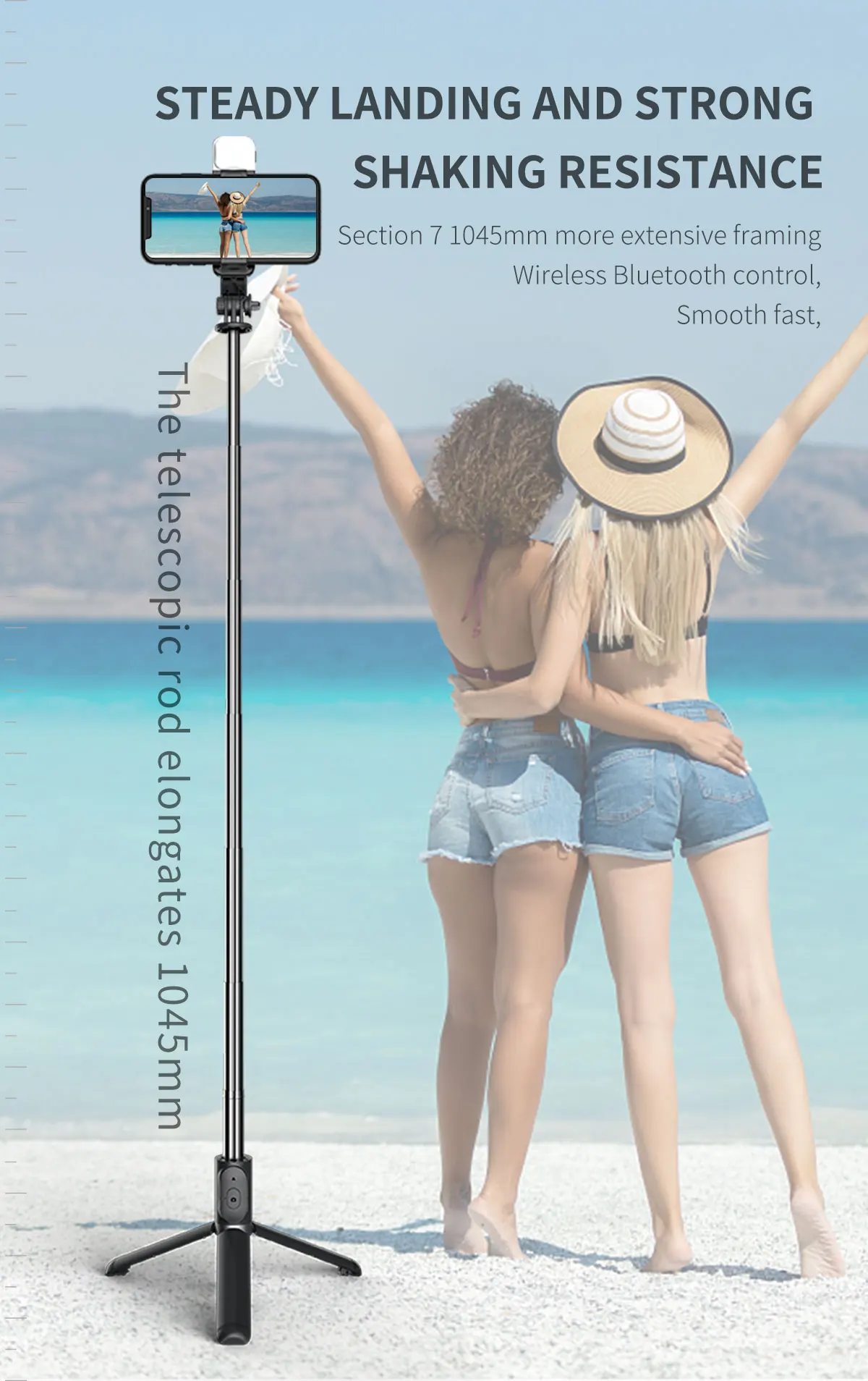 Wireless Bluetooth Selfie Stick Foldable Portable Tripod LED Fill Light Shutter Remote Control IPhone Xiaomi For Video_voghion.com
