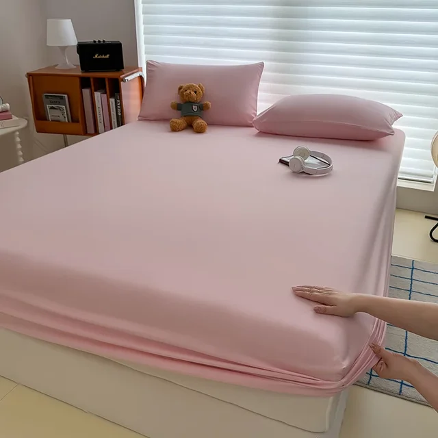 Drap-housse délavé de couleur unie avec bandes élastiques, housse de matelas réglable antidérapante pour lit simple, Double, King, Queen 1