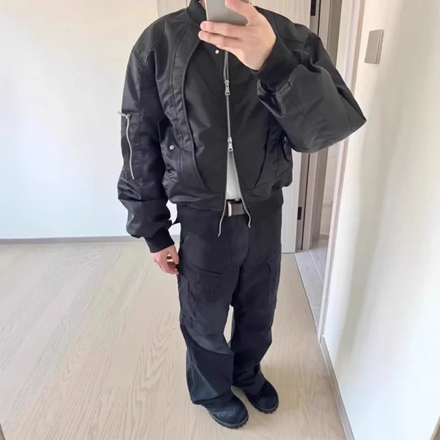 American Style Cropped Men's Jacket Loose Fit Spring Autumn Sensibility Trendy Flying Pilot Motorcycle Vest Casual Scene