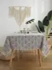 Mantel estampado de lino y algodón bohemio, mantel chino de porcelana azul y blanca para mesa occidental, picnic, fiesta